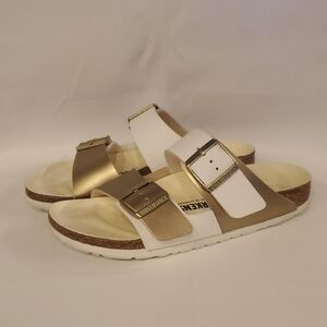 Birkenstock White and Gold Sandals Size 37